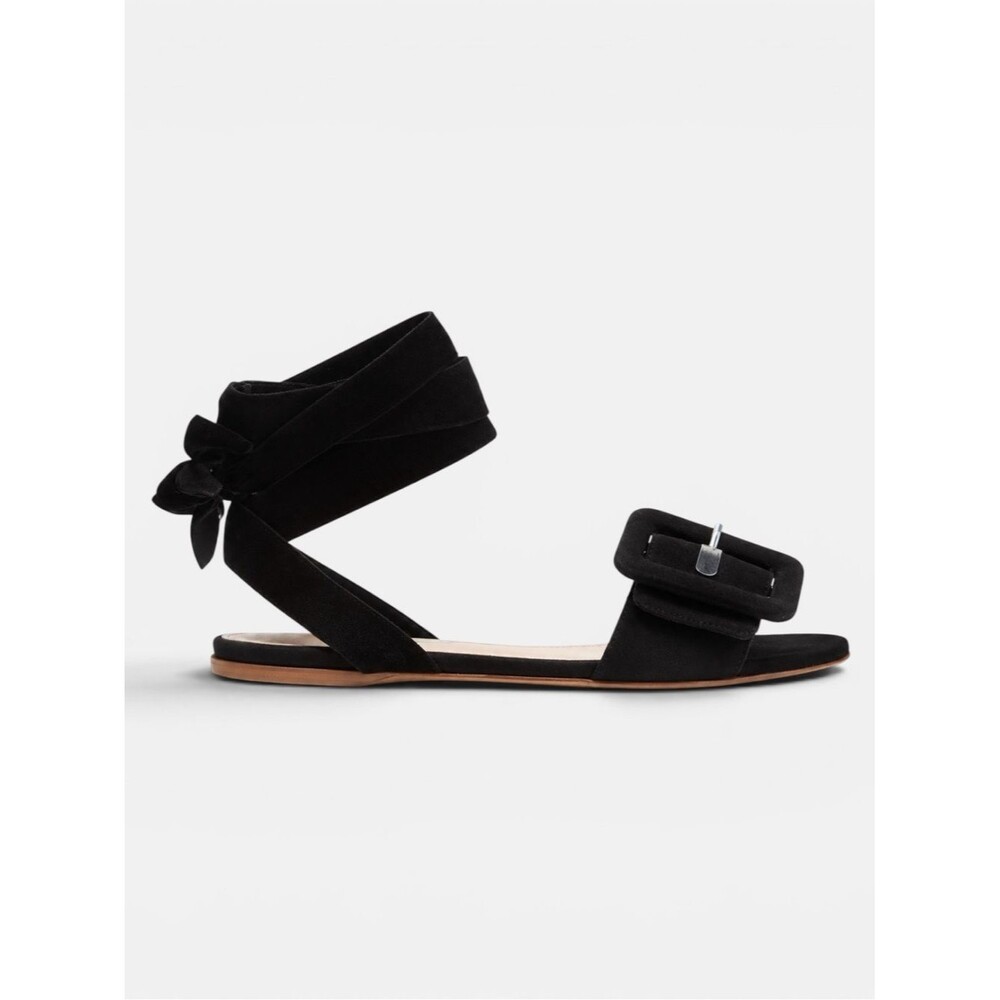The Attico Jole Women’s Sandals 37.5 US 7.5 Black Velvet Buckle Ankle Wrap Flats